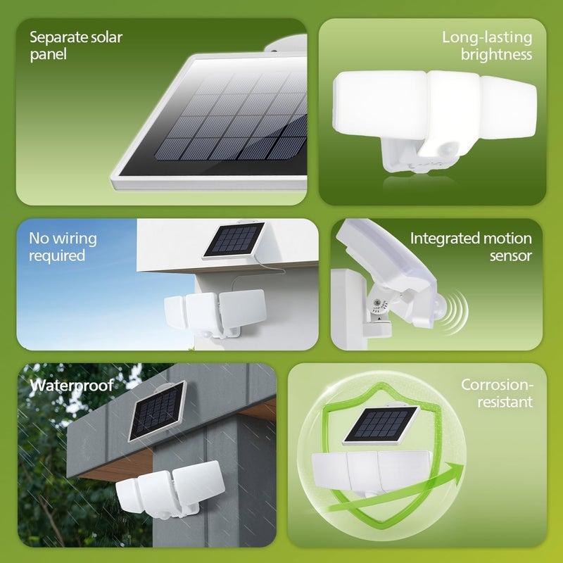 Philips 3600LM Solar Security Lights, 5000K waterproof Dimmable LED Motion Sensor Outdoor Lights, 3 Adjustable Heads w/16ft Cable, Separate Solar Panel with 3 Modes Solar Flood Lights for Yard, Garage - Image 2